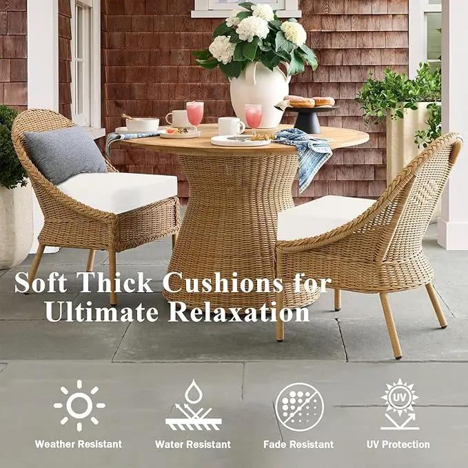 Outdoor Chair Cushions Set of 2, Waterproof Foam Patio Seat Cushions with Ties for Garden Sofa & Dining Furniture, 3-Year Color Fastness, 18x18x3 Inch, Beige by GreenHaven Gardens