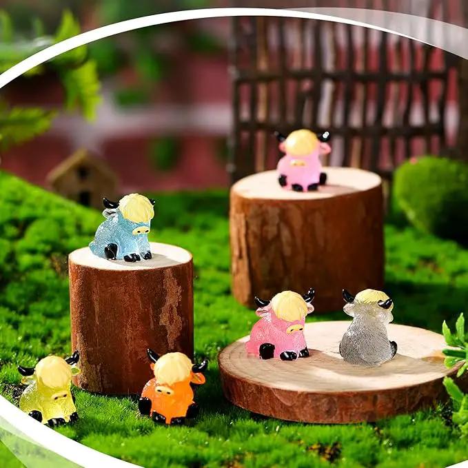 50 Pcs Luminous Mini Highland Cow Figurines Resin Miniature Highlandcow Statues Tiny Cows Miniatures Glow in The Dark for Dollhouse Micro Landscape DIY Home Outdoor Party Decor by GreenHaven Gardens
