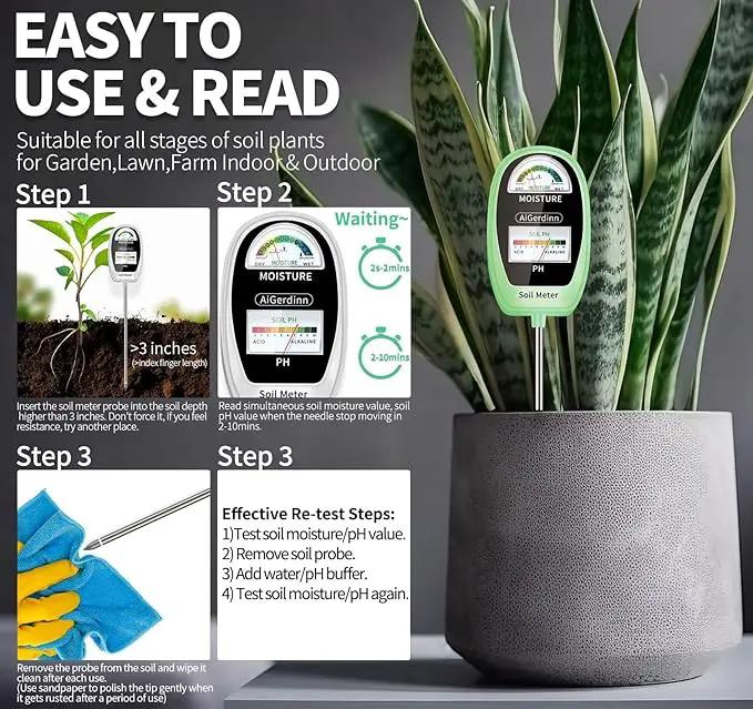 2-in-1 Soil Test Kit, Soil Moisture Meter, Soil pH Tester-Dual Dial-Simultaneously-Display Results-Soil pH Meter, Moisture Meter for House Plants,Lawn,Garden,Farm Indoor&Outdoor-BabyGreen by GreenHaven Gardens