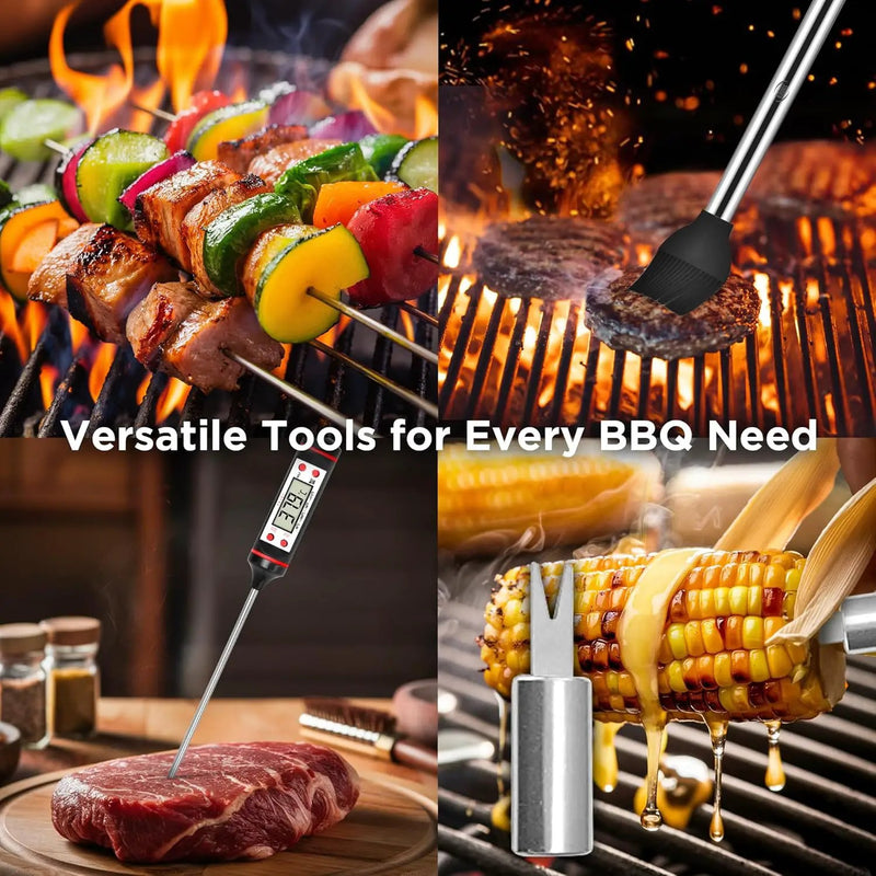 Kaluns Grilling Accessories, Dad Gifts for Christmas Grilling Gifts, Heavy Duty Stainless Steel Grill Set BBQ Grill Accessories for Outdoor Grill with Meat Thermometer, Case and Apron by GreenHaven Gardens