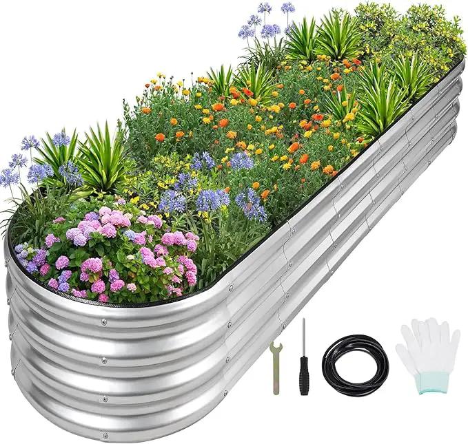 1MORE Galvanized Raised Garden Bed- Planter Garden Boxes Outdoor, Raised Beds for Gardening, 8x2x1ft Metal Garden Bed Kit for Vegetables Flower, Planter Raised Beds with Protective Tape & Tools.Silver by GreenHaven Gardens