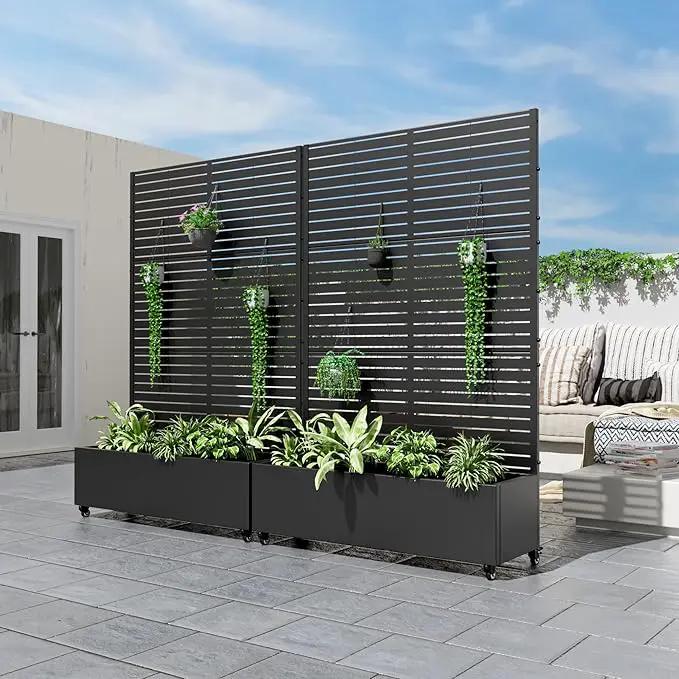 Casaphoria Metal Raised Garden Bed with Trellis and Wheels, 72"x47"x16" Planter Box for Climbing Plants, Vegetables & Vines, Features Drainage Holes and Privacy Screen (Black-Louvered) by GreenHaven Gardens
