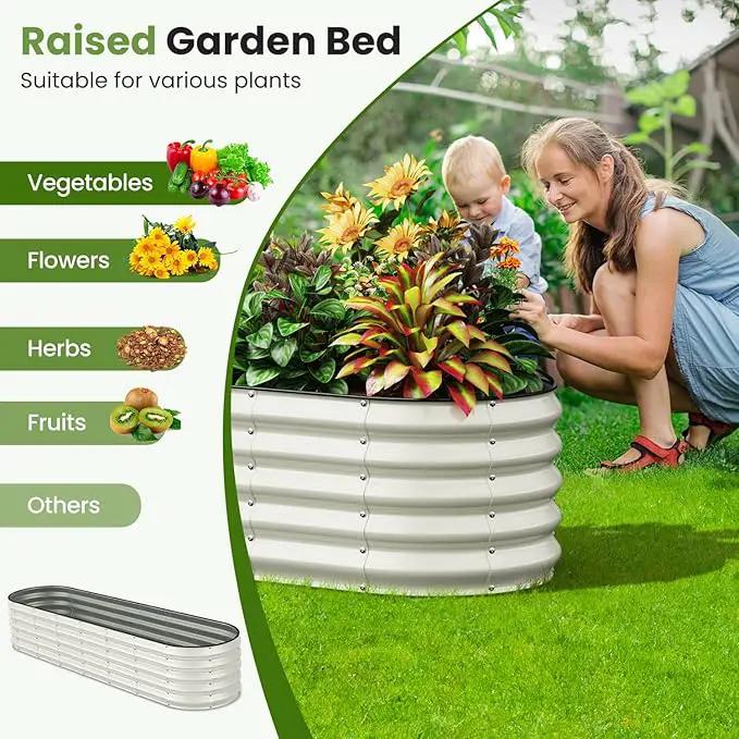Oval 8x2x1.5 FT Galvanized Raised Garden Bed Kit, 31 in 1 Large Metal Planter Box for Outdoor Gardening, 18” Garden Bed for Vegetables Flower Herb(Pearl White) by GreenHaven Gardens