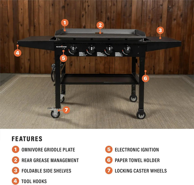 Blackstone 1554 36” Omnivore Griddle with Folding Side Shelves, Powder Coated Steel, Black by GreenHaven Gardens