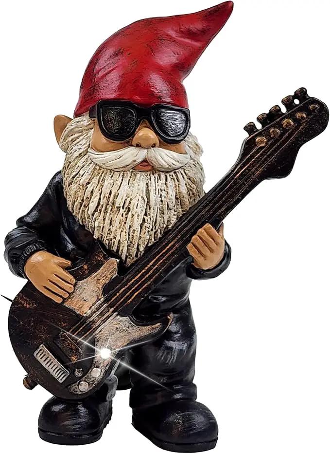Better Office Products Garden Gnome Statue, 8" Height, Handcrafted Waterproof, UV-Resistant Polyresin Lawn Patio Porch Ornament Decoration (Rock Star with Solar Light) by GreenHaven Gardens