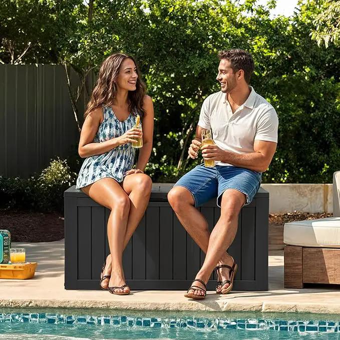 YITAHOME 72 Gallon Outdoor Resin Deck Box with Wheels, Pool Storage Box for Outdoor Cushions, Sports Equipment, Garden Tools, Black by GreenHaven Gardens