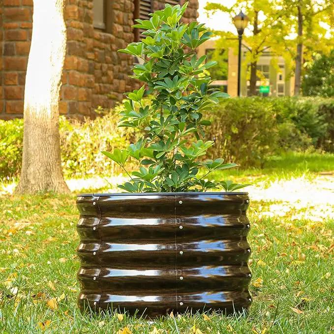 SnugNiture Raised Garden Bed, 2×2×1.5ft Round Galvanized Outdoor Planter Box, 17" Tall Deep Metal Garden Bed Kit for Planting Vegetables, Fruits, Flowers, Brown by GreenHaven Gardens