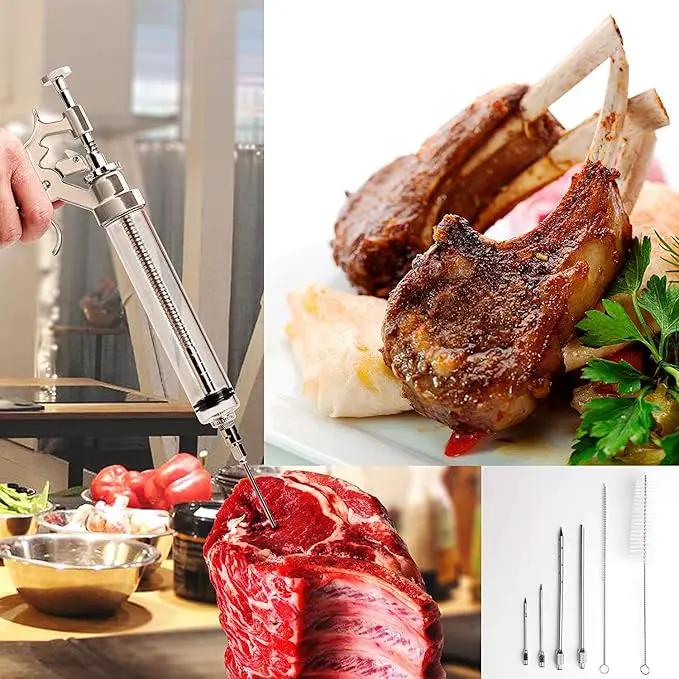 Meat Injector Syringe Stainless Steel Outdoor Meat Kit Marinade Flavor Food Injector Syringes with 4 Marinades Needles Grill Smoker Injectors Professional Syringe Held Culinary Barbecue Tool For BBG by GreenHaven Gardens