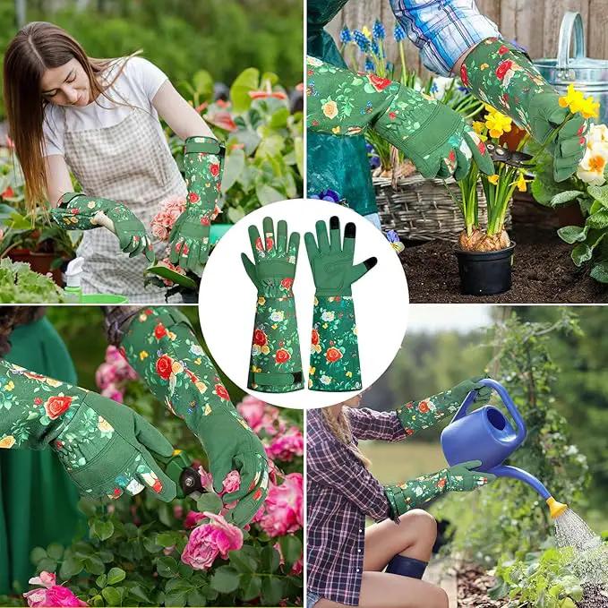 DLY Gardening Gloves,Leather Rose Gloves,Women's Long Glove for Gardening Work and Yard Work,Durable and Comfortable(Small, Green by GreenHaven Gardens