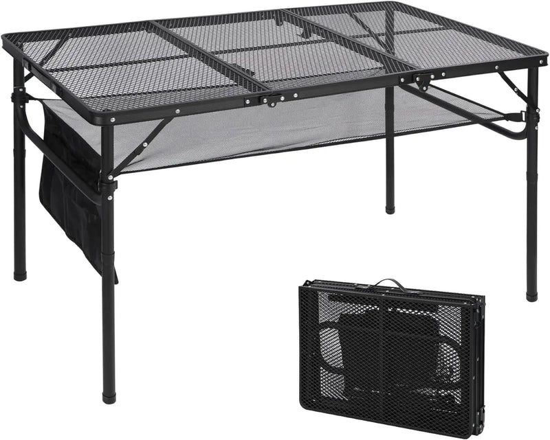 REDCAMP 48x24 Long Folding Grill Table for Outside, Lightweight Portable Double Layer Metal Aluminum Outdoor Grill Table with Adjustable Height Legs, Great for Camping Picnic Cooking BBQ, Black 4ft by GreenHaven Gardens
