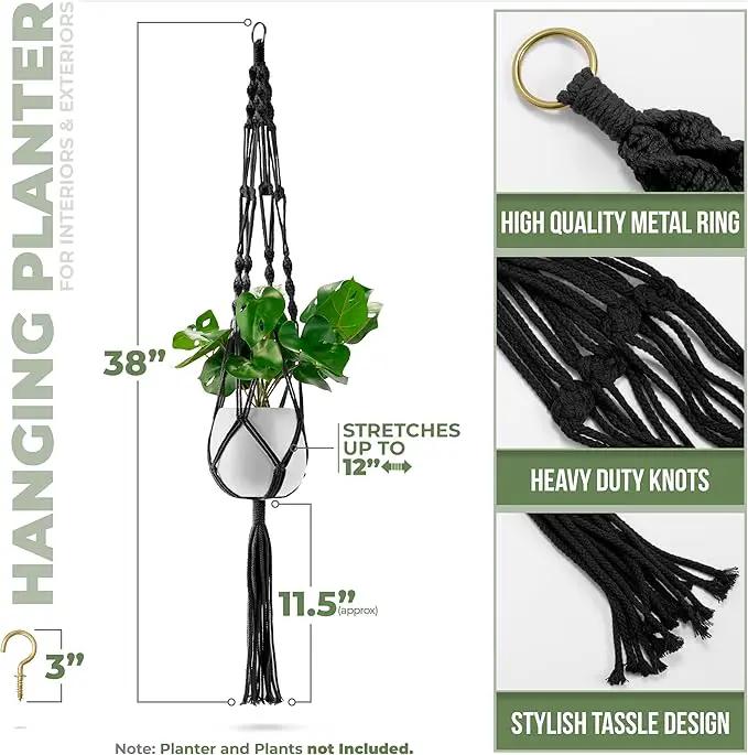 Sorbus Macrame Plant Hanger (8 Pack) Indoor Outdoor Hanging Plant Pots Cotton Rope, Elegant for Home, Patio, Garden (Black) by GreenHaven Gardens