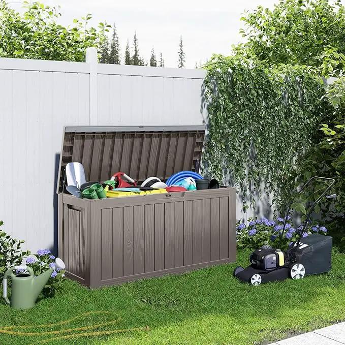 80 Gallon Resin Deck Box, Lockable Patio Outdoor Storage Box for Furniture, Garden Tools and Tools Storage, Waterproof Outside Storage Boxes - Grey by GreenHaven Gardens