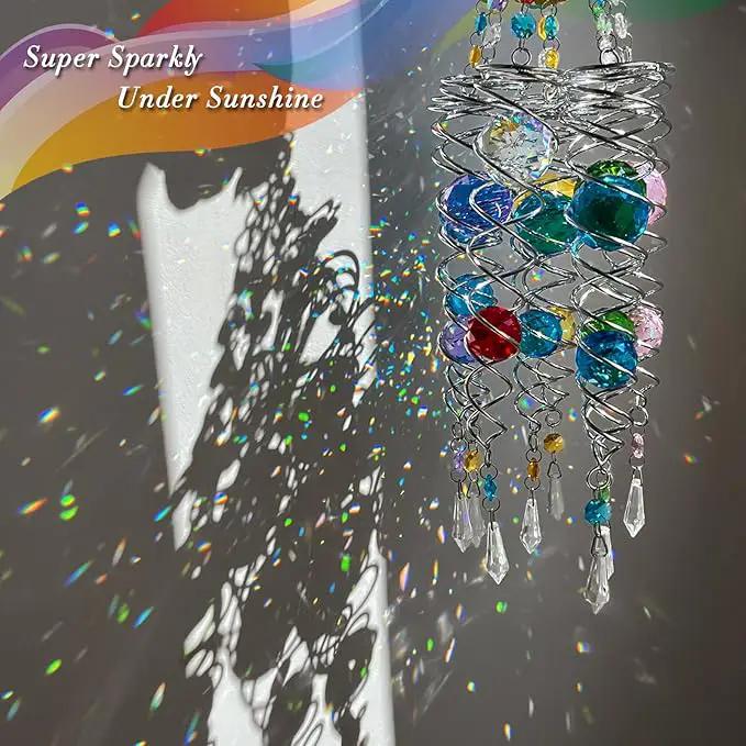 FONMY Cat Gazing Ball Spiral Tail Wind Spinner Sun Catcher Rainbow Maker Silver Spiral W/Blue K9 Crystal Ball Tree Hanging Ornament Indoor Outdoor Garden Decor. 19.5inch H by GreenHaven Gardens