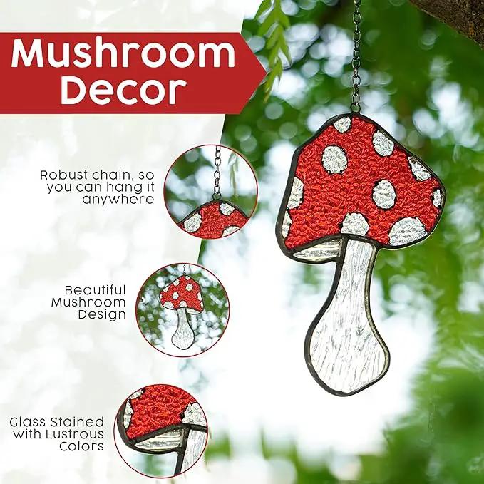 SENSORY4U Fly Agaric Hand-Painted Mushroom Stained Glass Suncatcher 3-Pack - Moon and Toadstool Window Hanging Ornaments - Nature-Inspired Home Décor for Plant and Mushroom Lovers by GreenHaven Gardens