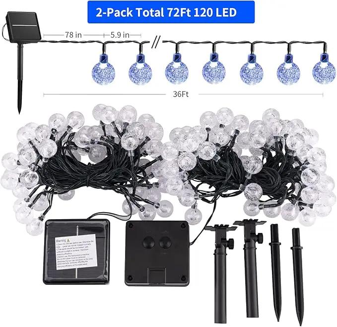 Brightown 2-Pack 120 LED 72 FT Solar String Lights Outdoor, Crystal Globe Lights with 8 Lighting Modes, Waterproof Solar Powered Patio Lights for Garden Yard Porch Wedding Party Decor (Pure White) by GreenHaven Gardens