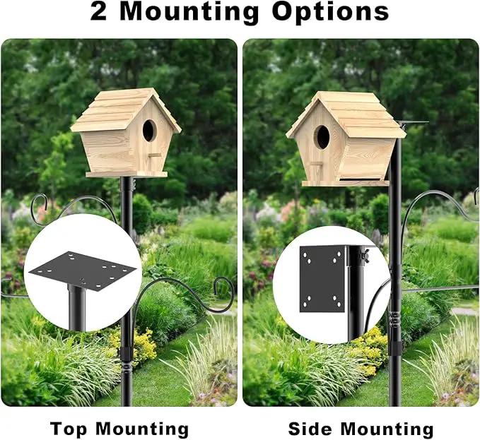 Bird Feeder Pole 118 Inch, Hummingbird House Mount Kit With Squirrel Proof Baffle, Double Shepherds Hooks for Outdoor, Yard, Garden Decor, Black (House Not Included) by GreenHaven Gardens