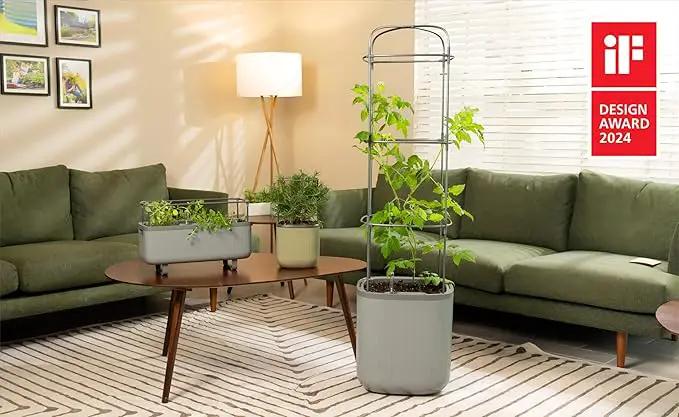 Vego garden Planters for Outdoor & Indoor Plants, Large Plant Pots with Self Watering, 15" Tall Large Plant Pots with Trellis for Flowers Plants Decor, Fog Gray by GreenHaven Gardens