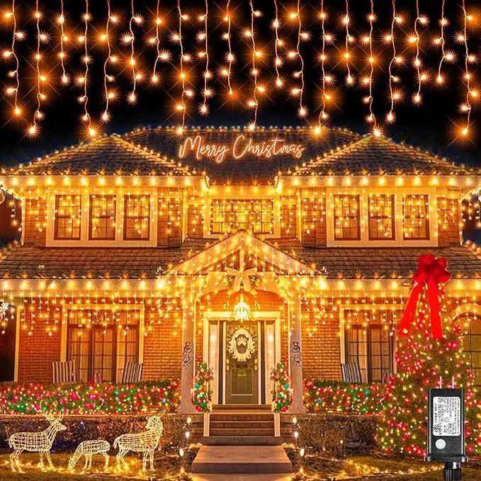 Icicle Lights for Outside, 33FT 400 LED Christmas Lights with 8 Modes Waterproof, Plug in Connectable Curtain Hanging Lights for Outdoor Indoor House Roof Party Wedding, Orange by GreenHaven Gardens