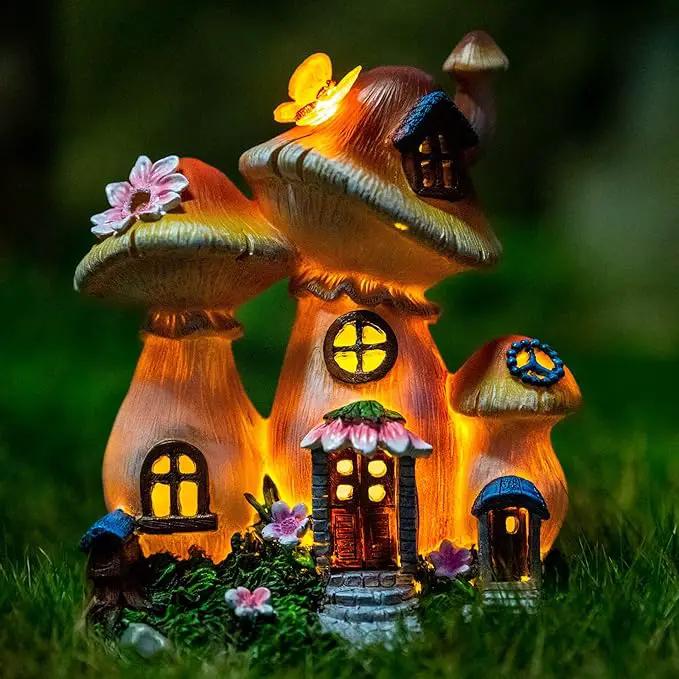 Solar Garden Statue Lights Mushroom Fairy House Figurine, Outdoor Memorial Garden Ornaments Waterproof Decoration for Outside Patio Yard Lawn Decor by GreenHaven Gardens