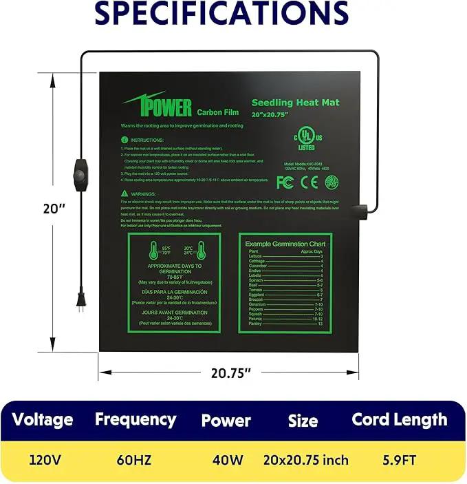 iPower 20" x 20.75" Seeding Heat Mat with Temperature Adjustable Knob and Digital Thermometer, Durable Warm Hydroponic Plant Germination Starting Pad by GreenHaven Gardens