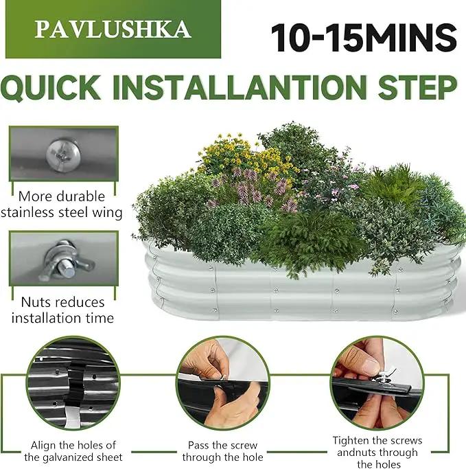 Galvanized Metal Raised Garden Bed 4x2x1ft Large Raised Planter 1Pack Outdoor Planter Box with Rubber Stripe and Safety Gloves for Vegetables, Fruits, Herbs, Flowers, Grey White by GreenHaven Gardens
