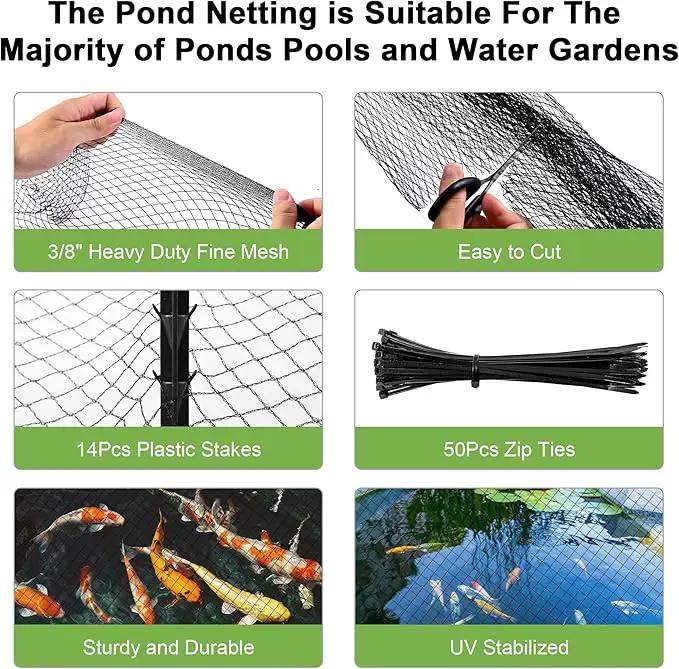 Pond Netting, Pond Netting for Koi Ponds 14 x 14 FT Pond Net, Heavy Duty Woven Fine Mesh Pond Garden Pool Netting Kit for Leaves to Catch Leaves and Debris, Protects Koi Fish from Birds Cats Predators by GreenHaven Gardens