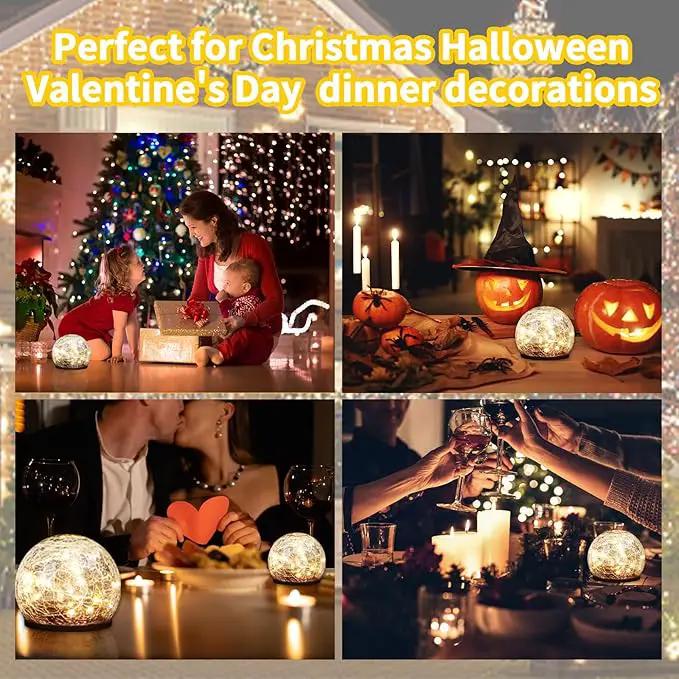 Garden Decoration, Cracked Glass Solar Globe Lights for Yard Pathway Patio Halloween Christmas Outside Decor,Warm White 2 Pack 50 LED(4.7”) by GreenHaven Gardens