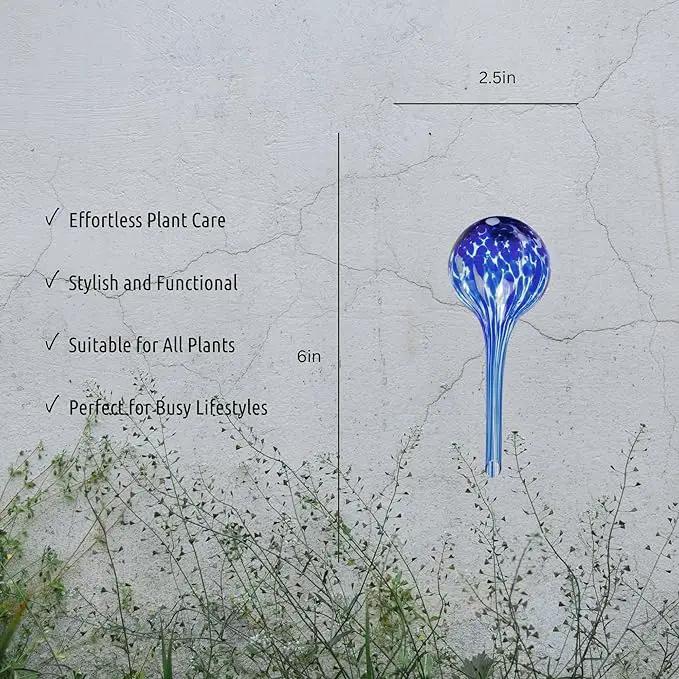 LGL Plant Watering Globes - Automatic Self Watering Globes. Decorative Self Watering Planter Inserts Made From Hand-Blown Durable Glass. Self Watering Spikes to Support Plant Health. 4 Pack, Small. by GreenHaven Gardens