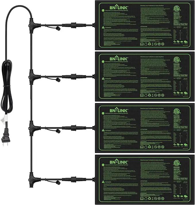 BN-LINK Seedling Heat Mat 10" x 20.75" 4 Pack Daisy Chainable Warm Hydroponic Heating Pad Waterproof for Seed Starting Germination, Indoor Gardening, Greenhouse by GreenHaven Gardens
