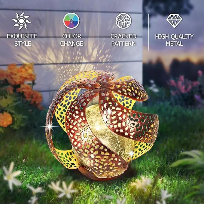 Solar Lights Outdoor - Ramadan Solar Lights for Outside Garden Decor, Hollow Solar Lights with Glass Globe, Solar Lantern Gardening Gifts for Women, Mom, Pathway, Balcony, Tabletop Decoration by GreenHaven Gardens