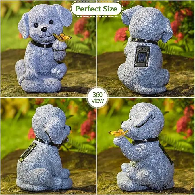Solar Dog Statue Garden Decor with Butterfly Light – Waterproof Outdoor Yard Art for Patio, Lawn, Balcony for Mother’s Day, Father’s Day, Housewarming, Mom, Dad, Grandma, Men, Women by GreenHaven Gardens