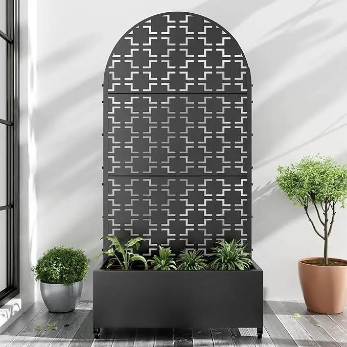 Casaphoria Metal Raised Garden Bed with Trellis and Wheels, 72"x35"x16" Arched Planter Box for Climbing Plants, Vegetables & Vines, Features Drainage Holes and Privacy Screen (Black-Brick) by GreenHaven Gardens