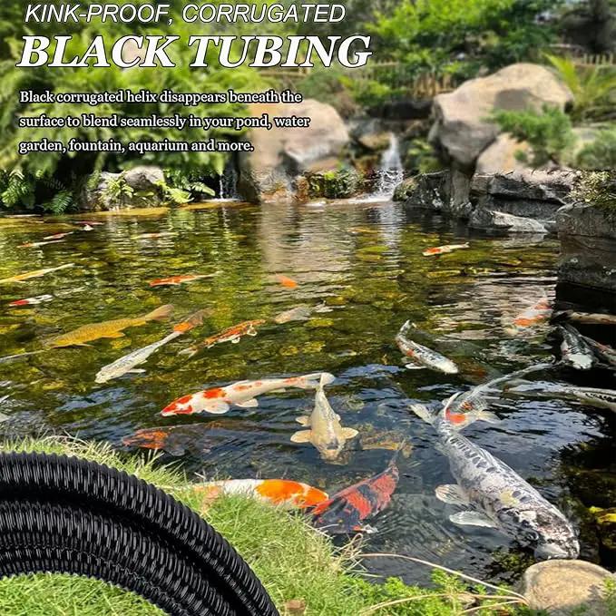 Pond Tubing 1” × 10ft- Black Corrugated Flexible PVC Hose, Kinkproof & Strong for Garden Ponds, Waterfall Sump Pump Pond Hose by GreenHaven Gardens