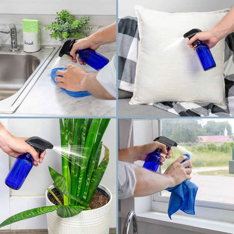 Cornucopia Brands 8-Ounce Cobalt Blue Glass Boston Round Spray Bottles (2 Pack) 3-Setting Heavy Duty Sprayers, Empty Refillable Bottle by GreenHaven Gardens