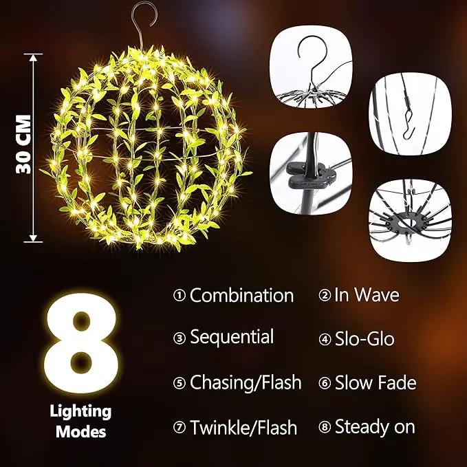 Flacchi Hanging Iron Sphere Lights with Artificial Greenery – 12Inch 120 LED Waterproof Outdoor/Indoor Decor Ball Light with Timer & 8 Modes – 2 Pack for Garden, Christmas, Weddings (Warm White) by GreenHaven Gardens