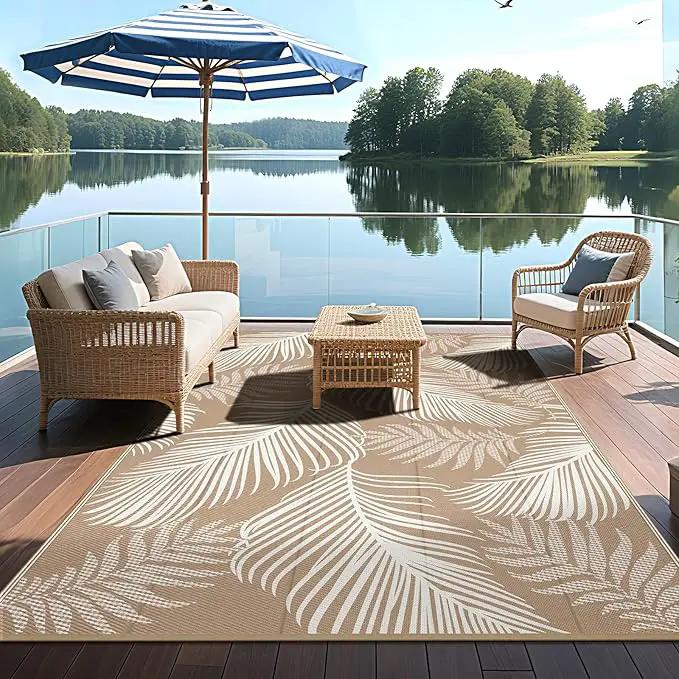 Pauwer Waterproof Outdoor Rug 5x8, Reversible Plastic Straw Patio Camping Rug, Indoor Outdoor RV Mat Carpet for Deck, Camper, Porch, Balcony, Backyard, Picnic, Leaf Brown by GreenHaven Gardens
