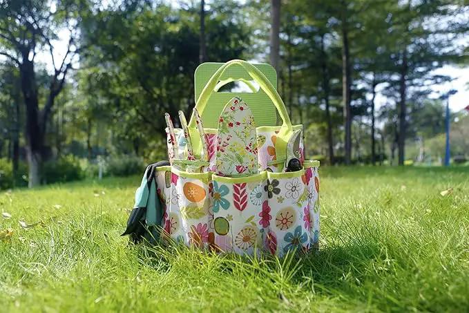 NAYE Garden Tool Set,Cute Gardening Gifts for Women,Birthday Gifts for Mom,Heavy Duty Tool Kit with Gloves,Garden Tote,Kneeling Pad,Hand Pruner,Trowel,Hand Rake,Weeder,Fork,Transplanter,Multicolor by GreenHaven Gardens