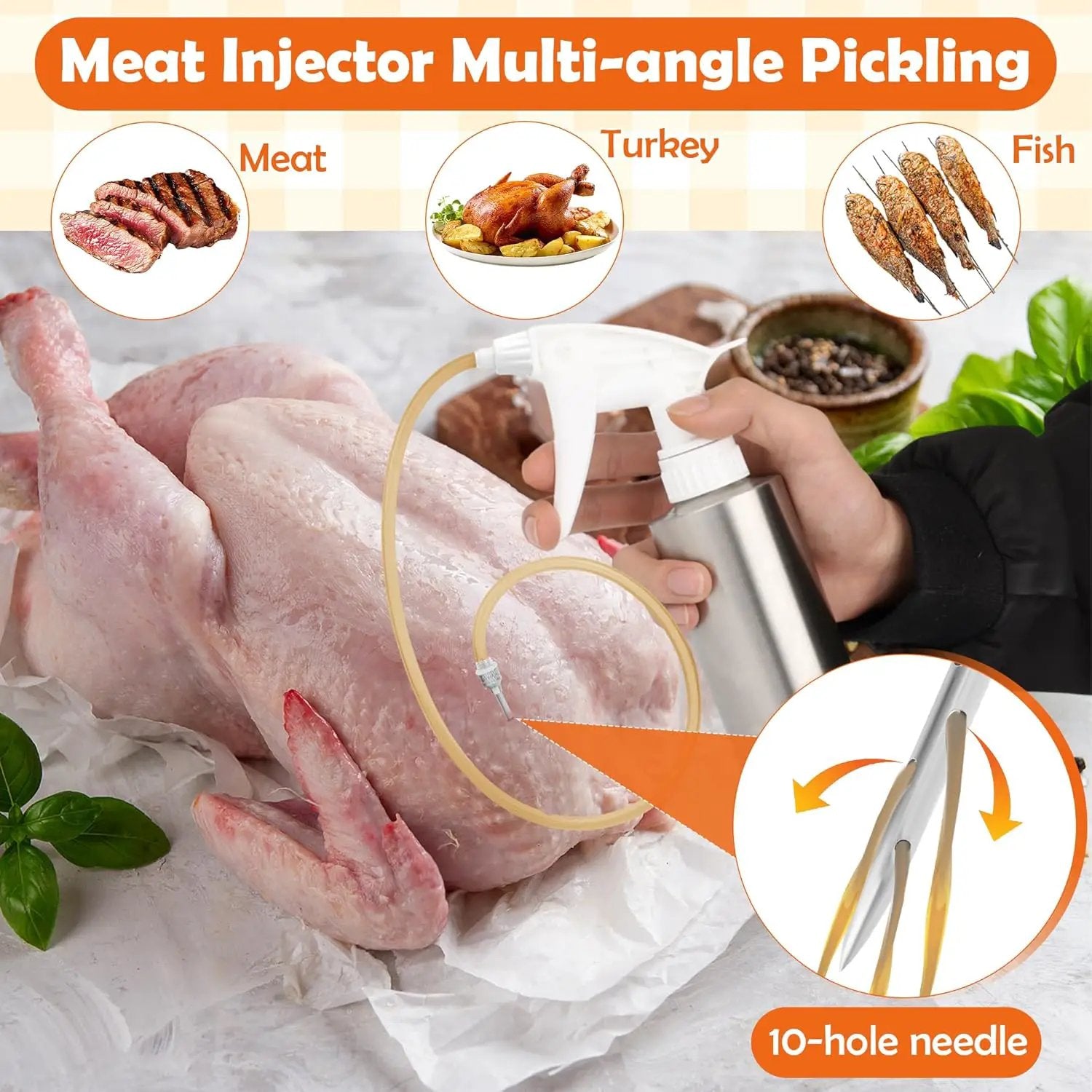 AHIER 2in 1 BBQ Spray Bottle, Turkey Marinade Injector Stainless Steel Grill Spray Bottle & Meat Injector with 2 PCS Cleaning Brush by GreenHaven Gardens