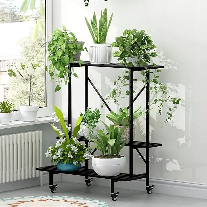 Zhongma 3 Tier Plant Stand with Wheels, Heary Duty Metal Plant Stand, 35.43 L x 17.5 W x 38.6H . Space saving Plant Stand by GreenHaven Gardens