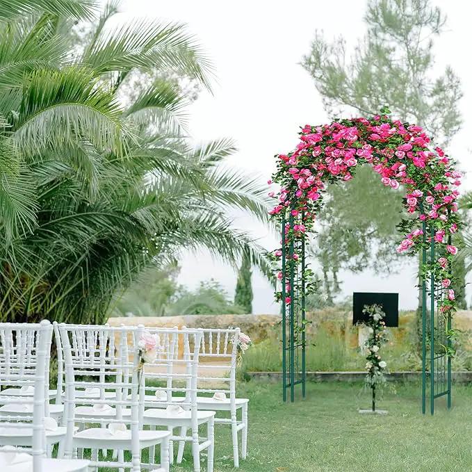 88in Steel Garden Arch Arbor Trellis for Climbing Plants Outdoor,Yard,Wide Sturdy Durable Garden Arch for Lawn,7.3ft Climbing Plants Decorative Wire Lattice,Outdoor Wedding Arch(Green) by GreenHaven Gardens