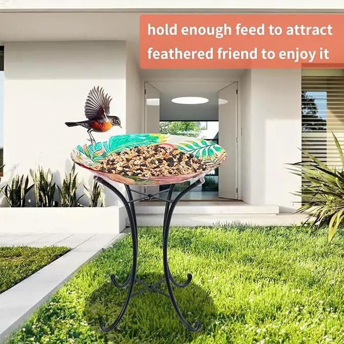 VCUTEKA 18" Outdoor Glass Birdbath with Sturdy Metal Stand for Lawn, Yard, or Garden Decor Bird Lovers Gift, Flamingo Bird Bath Detachable, 22" Height by GreenHaven Gardens