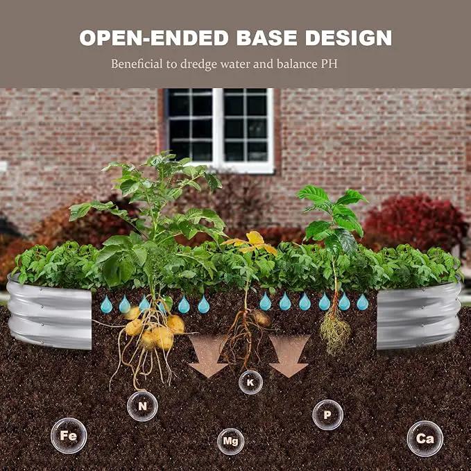 Raised Garden Bed, 8x4x1ft Galvanized Outdoor Planter Beds with Safety Edging and Gloves, Oval Metal Planter Box for Gardening Vegetables Flowers Herb by GreenHaven Gardens