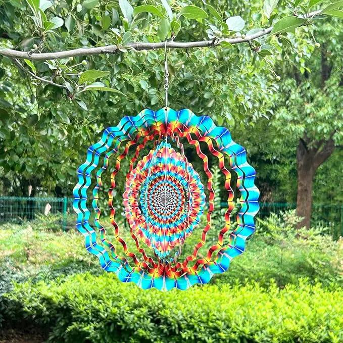 3D Wind Spinner Rainbow Mandala Stainless Steel Metal Wind Spinner Kinetic Metal Art Multi-Color Geometric Pattern Hanging Ornament for Yard Garden Patio by GreenHaven Gardens