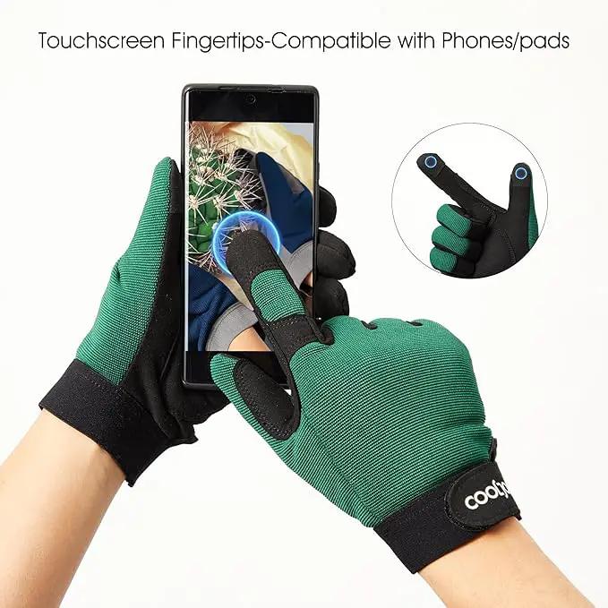 COOLJOB Thorn Proof Garden Gloves with Touchscreen Fingers for Men, Rose Pruning Work Gloves with Palm Cushion for Gardener, Farmer and Landscaper (Green 1 Pair Small) by GreenHaven Gardens