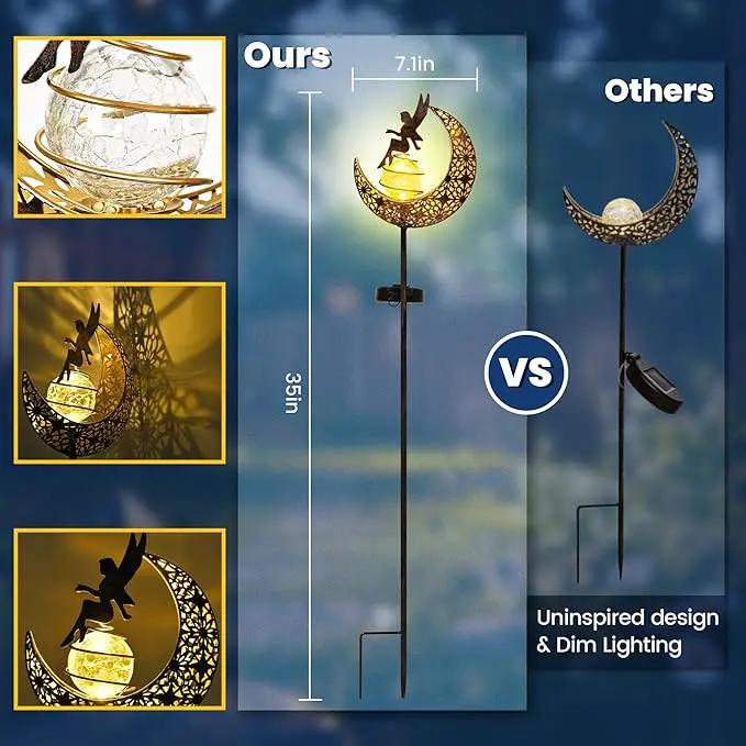 Fairy Moon Solar Lights Outdoor Garden Stakes, Waterproof Metal Decor Gifts for Women Mom, Art Moon Sculpture for Yard, Patio, Garden, Porch, 1 Pack by GreenHaven Gardens