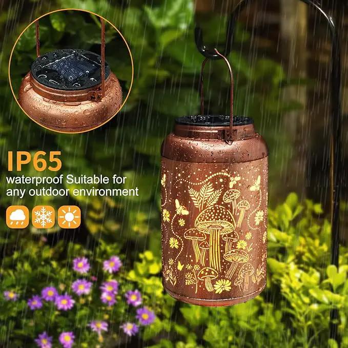 2 Pack Solar Lanterns Outdoor Waterproof, Mushroom Garden Decor Gifts for Women Mom Grandma Hanging Solar Lights Metal Solar Decoration Outside LED Lanterns for Yard, Patio, Lawn by GreenHaven Gardens