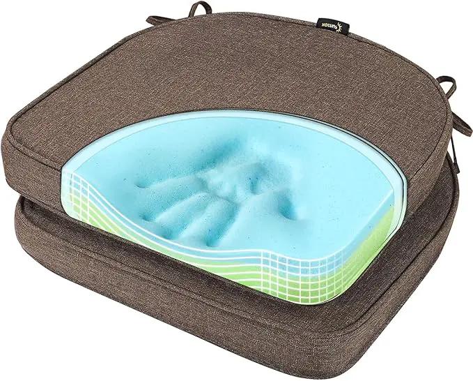SUNROX Gel Memory Foam Chair Cushions, FadeShield Water-, Stain-Resistant Durable Reversible Seat Cushion Pads with Ties for Indoor/Outdoor Kitchen Dining Office, 19"x19", Set of 2, Heather Chestnut by GreenHaven Gardens