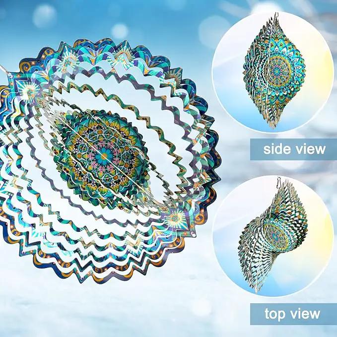 Wind Spinners Peacock Mandala Wind Spinner 3D Hanging Wind Sculpture Creates Mesmerizing Holographic Effect, Outdoor Garden Decor Kinetic Yard Art Decoration, Fun Mandala Gifts for Women Men by GreenHaven Gardens