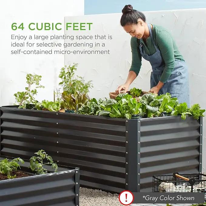 Best Choice Products 8x4x2ft Outdoor Metal Raised Garden Bed, Deep Root Planter Box for Vegetables, Flowers, Herbs, and Succulents w/ 478 Gallon Capacity - White by GreenHaven Gardens