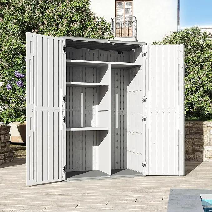Aoxun 64 Cu.Ft Outdoor Storage Shed with Shelving Kit and Floor, Waterproof Horizontal Resin Cabinet for Trash Cans, Lawn Mowers, Generators, and Garden Tools by GreenHaven Gardens
